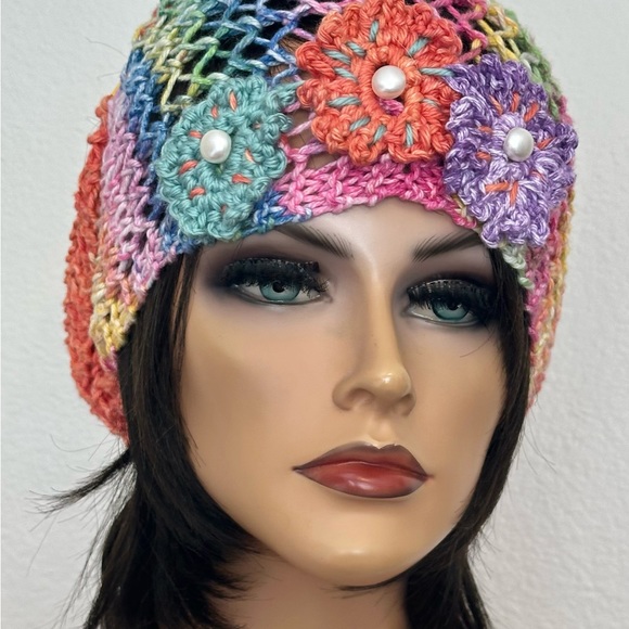 Hand Knits 2 Love Cotton Headband Bandana Scarf Flowers Pearls Designer Hip Boho